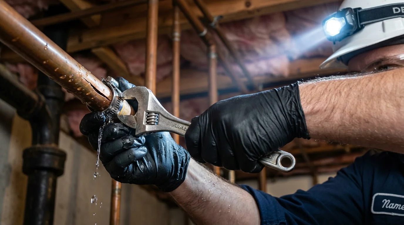 Emergency pipe clamp repair being performed by a Johns Plumbing LLC plumber in Bunnell