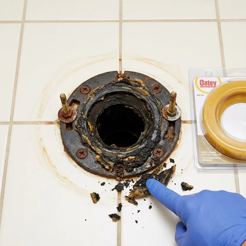 Failed wax ring showing water seepage at the base of a toilet in a Bunnell, FL home