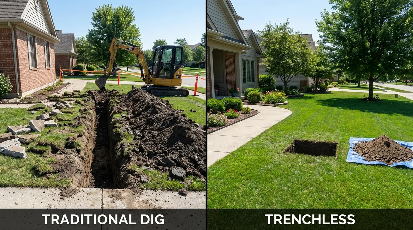 Trenchless sewer repair with minimal yard damage versus traditional excavation in Bunnell, FL